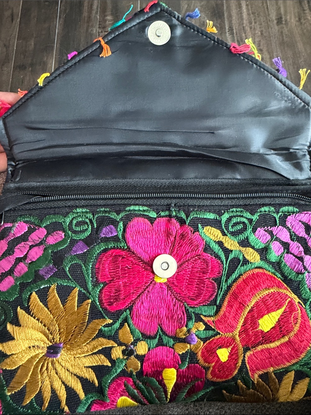 Embroidered Multicolor Tassel Clutch - Women's Fashion Bag - Picture 2 of 3